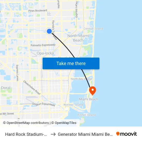 Hard Rock Stadium-NW to Generator Miami Miami Beach map
