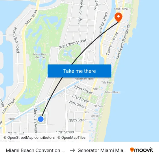 Miami Beach Convention Center Park to Generator Miami Miami Beach map