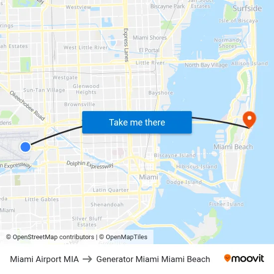 Miami Airport MIA to Generator Miami Miami Beach map