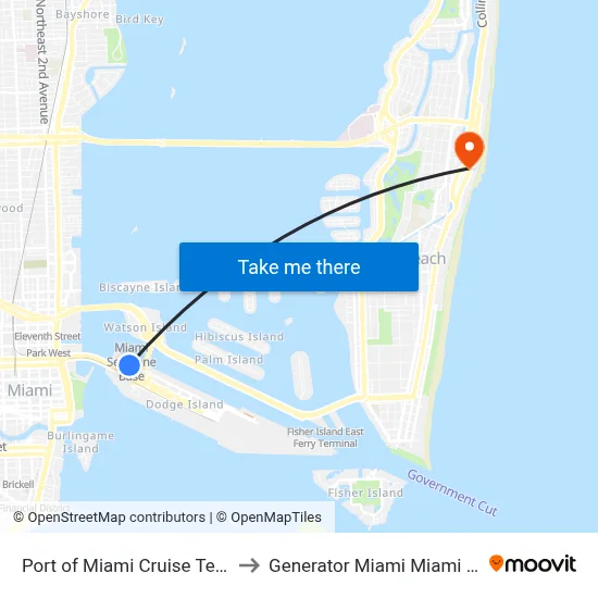 Port of Miami Cruise Terminal to Generator Miami Miami Beach map