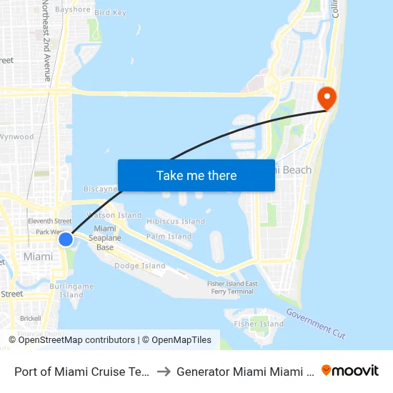 Port of Miami Cruise Terminal to Generator Miami Miami Beach map