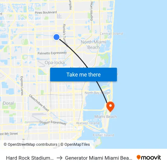 Hard Rock Stadium-9 to Generator Miami Miami Beach map