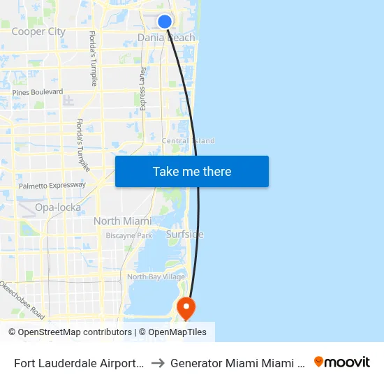 Fort Lauderdale Airport (FLL) to Generator Miami Miami Beach map