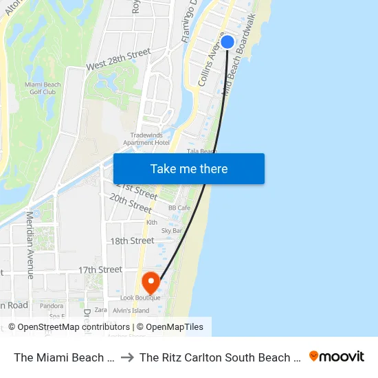 The Miami Beach EDITION to The Ritz Carlton South Beach Miami Beach map