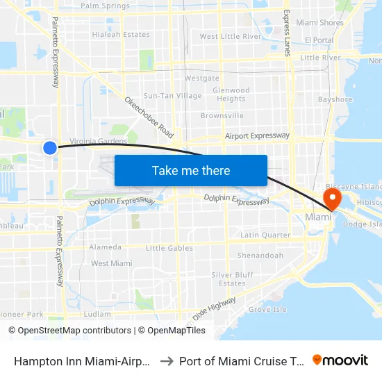 Hampton Inn Miami-Airport West to Port of Miami Cruise Terminal map