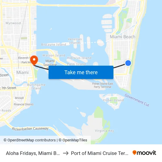 Aloha Fridays, Miami Beach to Port of Miami Cruise Terminal map