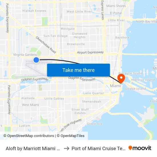 Aloft by Marriott Miami Airport to Port of Miami Cruise Terminal map