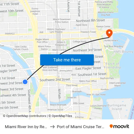Miami River Inn by Renzzi to Port of Miami Cruise Terminal map