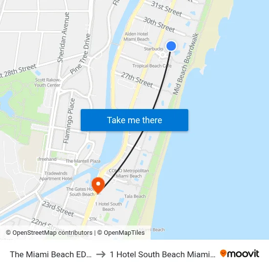 The Miami Beach EDITION to 1 Hotel South Beach Miami Beach map