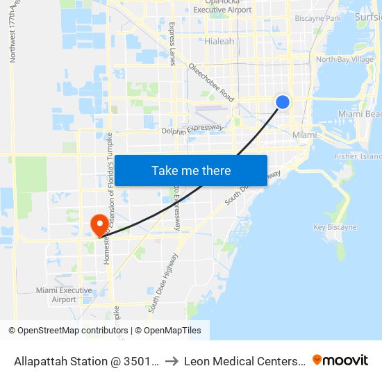 Allapattah Station @ 3501 NW 12 Av to Leon Medical Centers - Kendall map