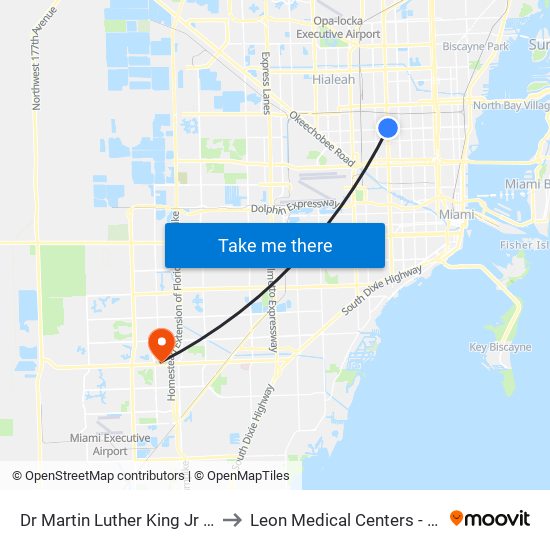 Dr Martin Luther King Jr Station to Leon Medical Centers - Kendall map