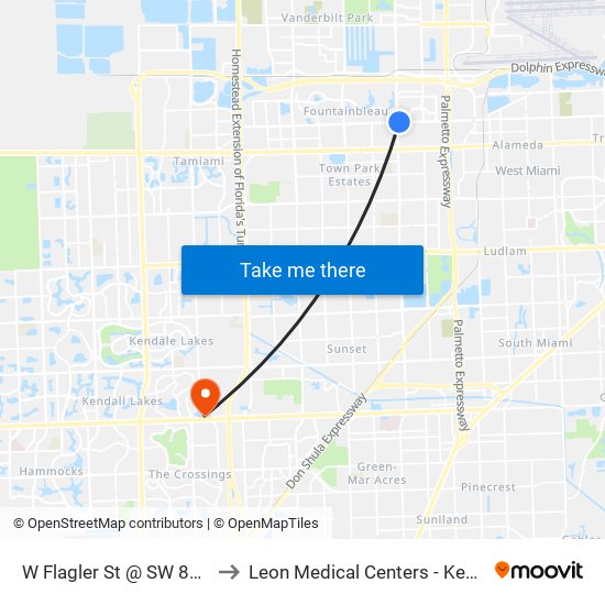 W Flagler St @ SW 87 Av to Leon Medical Centers - Kendall map