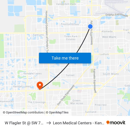 W Flagler St @ SW 78 Pl to Leon Medical Centers - Kendall map