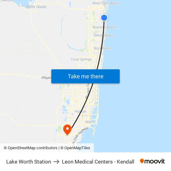 Lake Worth Station to Leon Medical Centers - Kendall map