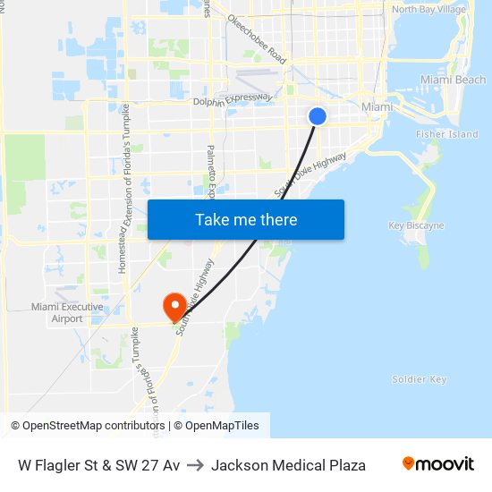 W Flagler St & SW 27 Av to Jackson Medical Plaza map