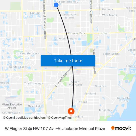 W Flagler St @ NW 107 Av to Jackson Medical Plaza map