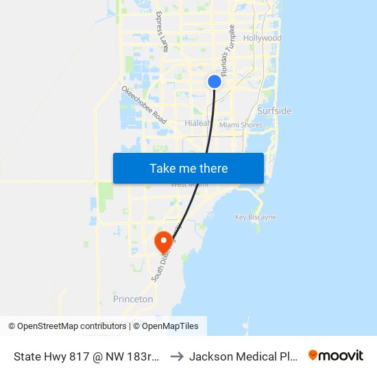 State Hwy 817 @ NW 183rd St to Jackson Medical Plaza map