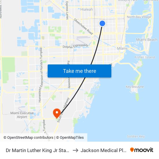 Dr Martin Luther King Jr Station to Jackson Medical Plaza map