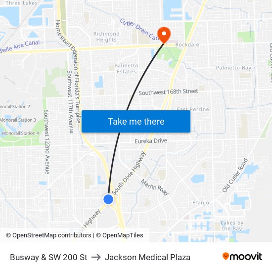 Busway & SW 200 St to Jackson Medical Plaza map