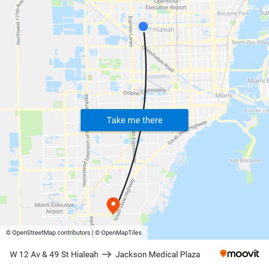 W 12 Av & 49 St Hialeah to Jackson Medical Plaza map