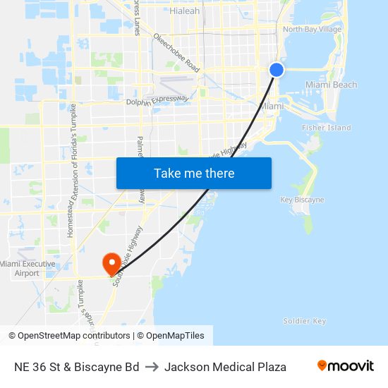 NE 36 St & Biscayne Bd to Jackson Medical Plaza map