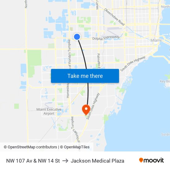 NW 107 Av & NW 14 St to Jackson Medical Plaza map