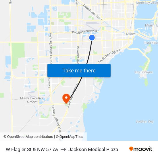 W Flagler St & NW 57 Av to Jackson Medical Plaza map