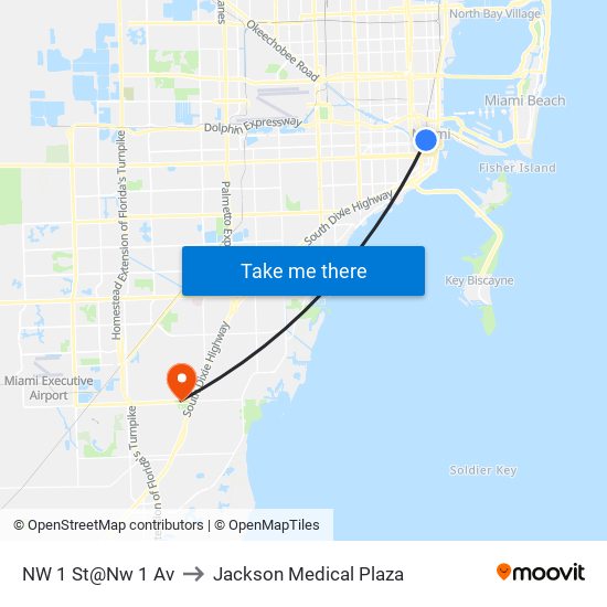 NW 1 St@Nw 1 Av to Jackson Medical Plaza map