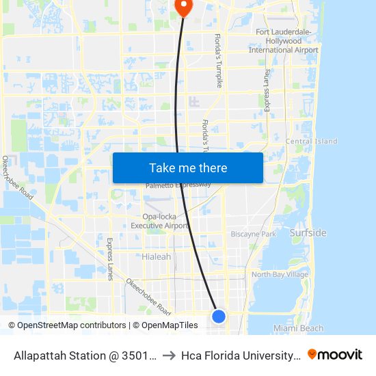 Allapattah Station @ 3501 NW 12 Av to Hca Florida University Hospital map