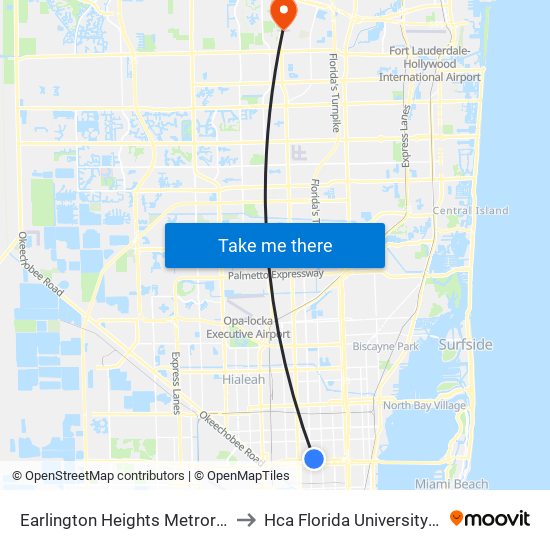 Earlington Heights Metrorail Station to Hca Florida University Hospital map