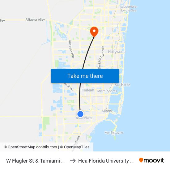 W Flagler St & Tamiami Canal Rd to Hca Florida University Hospital map