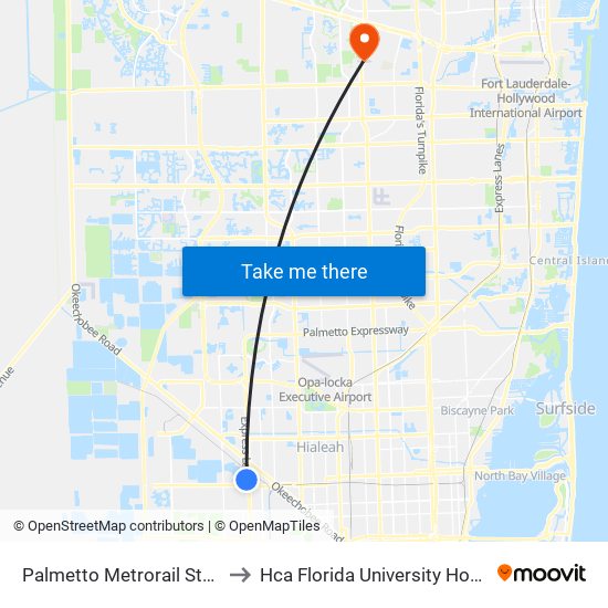 Palmetto Metrorail Station to Hca Florida University Hospital map