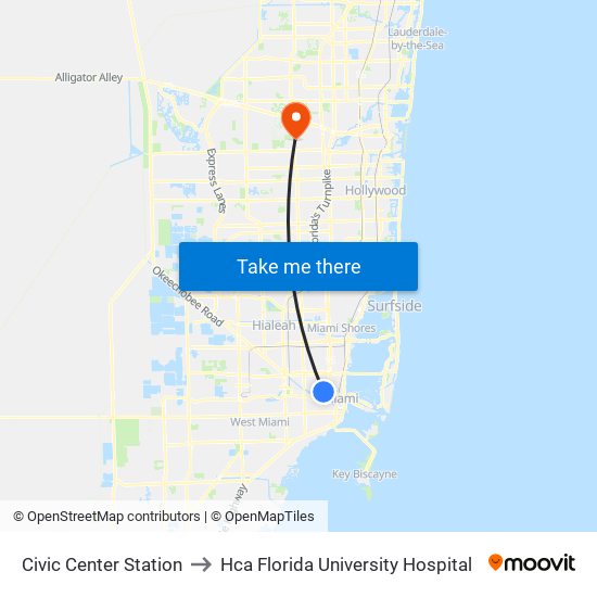 Civic Center Station to Hca Florida University Hospital map