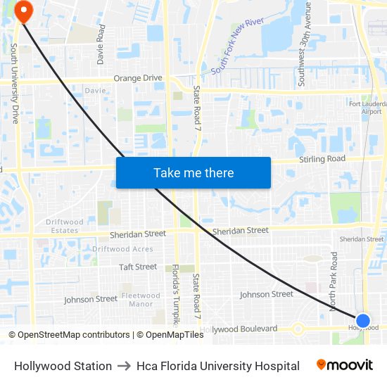 Hollywood Station to Hca Florida University Hospital map