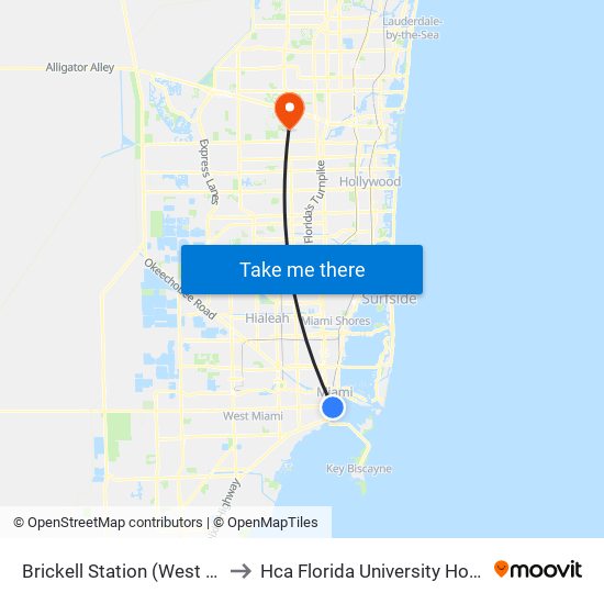 Brickell Station (West Side) to Hca Florida University Hospital map
