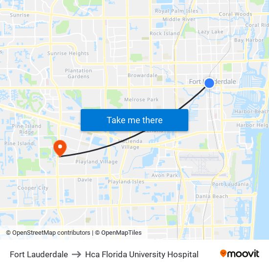 Fort Lauderdale to Hca Florida University Hospital map