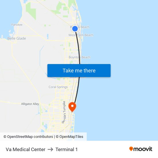 Va Medical Center to Terminal 1 map