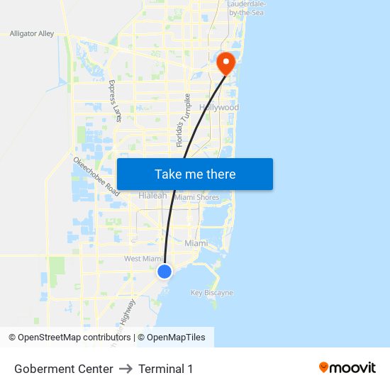 Goberment Center to Terminal 1 map