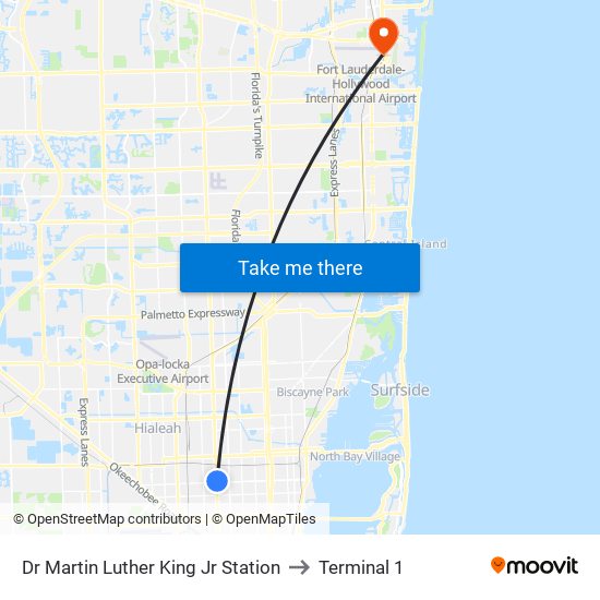 Dr Martin Luther King Jr Station to Terminal 1 map