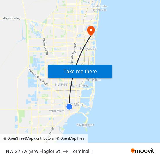 NW 27 Av @ W Flagler St to Terminal 1 map