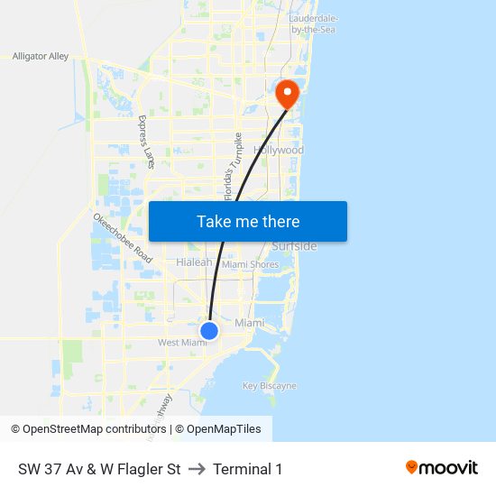 SW 37 Av & W Flagler St to Terminal 1 map