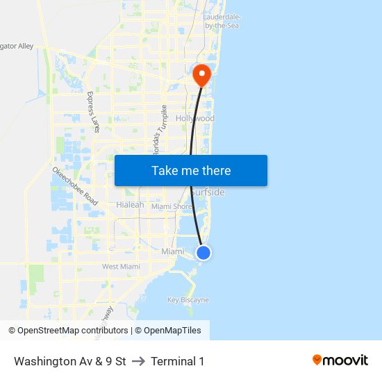 Washington Av & 9 St to Terminal 1 map