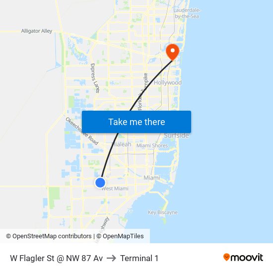 W Flagler St @ NW 87 Av to Terminal 1 map