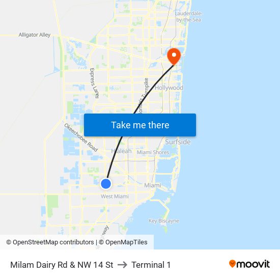 Milam Dairy Rd & NW 14 St to Terminal 1 map