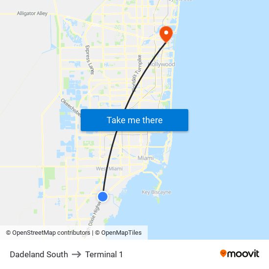 Dadeland South to Terminal 1 map