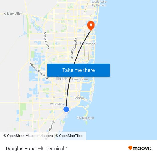 Douglas Road to Terminal 1 map