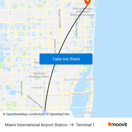 Miami International Airport Station to Terminal 1 map