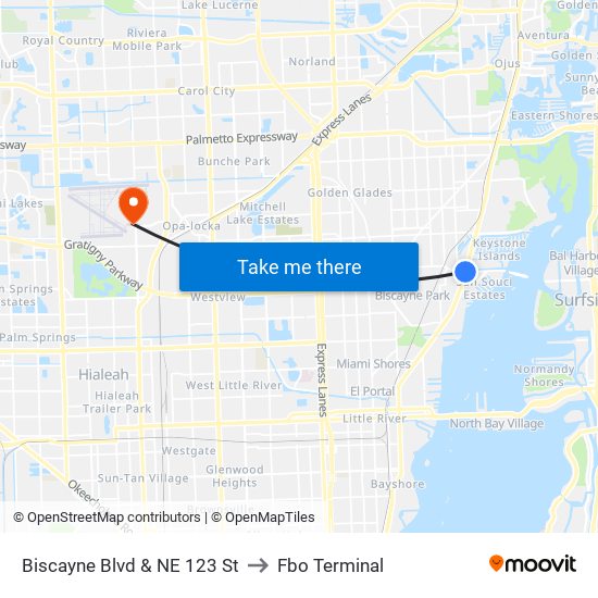 Biscayne Blvd & NE 123 St to Fbo Terminal map