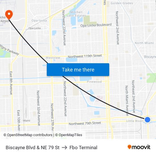 Biscayne Blvd & NE 79 St to Fbo Terminal map