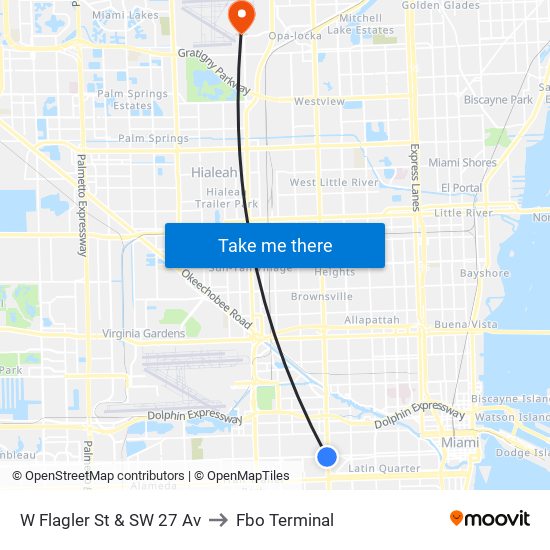 W Flagler St & SW 27 Av to Fbo Terminal map